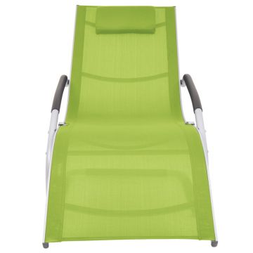 vidaXL Șezlong cu pernă, verde, aluminiu și textilenă