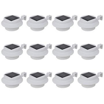 vidaXL Lămpi solare de exterior pentru gard cu LED, 12 buc., alb