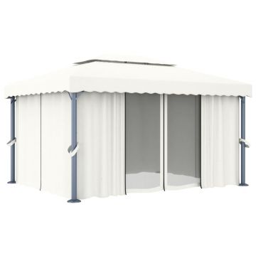 vidaXL Pavilion cu perdea, alb crem, 4 x 3 m, aluminiu