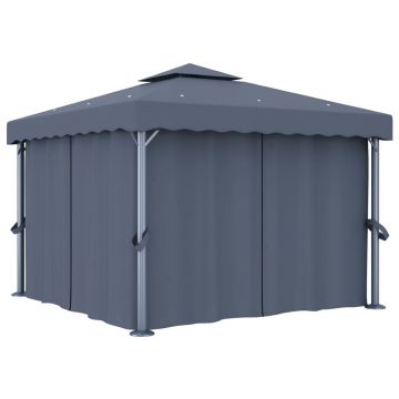 vidaXL Pavilion cu perdea, antracit, 3 x 3 m, aluminiu