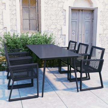 vidaXL Set mobilier de exterior, 7 piese, negru, ratan PVC