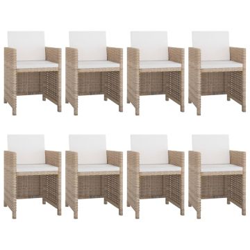 vidaXL Set mobilier de exterior cu perne, 9 piese, bej, poliratan