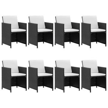 vidaXL Set mobilier de exterior cu perne, 9 piese, negru, poliratan