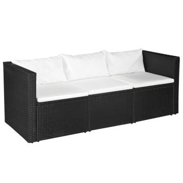 vidaXL Set mobilier de grădină, 3 piese, negru & alb, poliratan