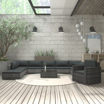 vidaXL Set mobilier de grădină cu perne, 11 piese, gri, poliratan