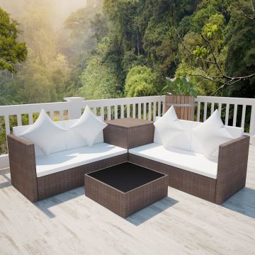 vidaXL Set mobilier de grădină cu perne, 4 piese, maro, poliratan