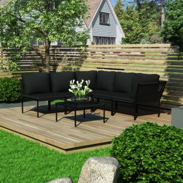 vidaXL Set mobilier de grădină cu perne, 6 piese, negru, PVC