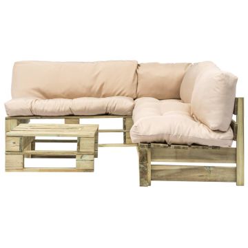 vidaXL Set mobilier de grădină din paleți cu perne nisipii, 4 piese