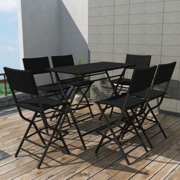 vidaXL Set mobilier exterior pliabil, 7 piese, negru oțel, poliratan