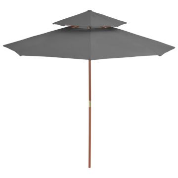 vidaXL Umbrelă de soare dublă, stâlp din lemn, 270 cm, antracit