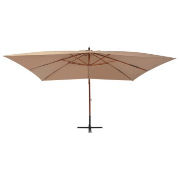 vidaXL Umbrelă suspendată cu stâlp din lemn, gri taupe, 400 x 300 cm