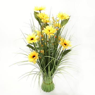 Aranjament decorativ buchet floarea soarelui artificiala, galben, 70 cm