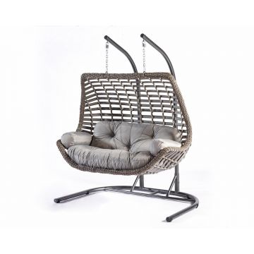 Balansoar de gradina Lux Rattan cu 2 locuri Arkadas, Gri, 173 x 214 x 120 cm
