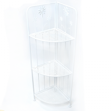 Etajera metalica colt, cu 3 suporti flori, alb, 50 x 35 x 120 cm