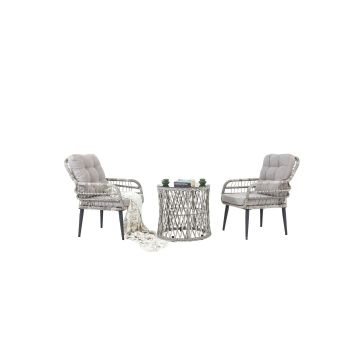 Set de Gradina Pisa, 2 Fotolii + Masuta, 57x60x91 cm, Gri