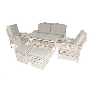 Set De Lounge De Grădină Lady Pouffe, Crem, 6 Piese