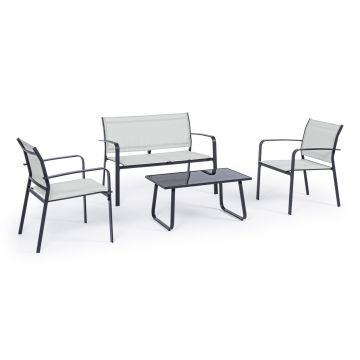 Set mobilier pentru gradina/terasa 4 piese Arent, Bizzotto, otel/textilena 2x1, gri carbune