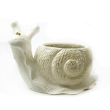 Suport flori decorativ gradina, ceramic, forma melc, alb, 35 cm