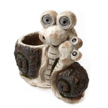 Suport ghiveci decorativ melc, ceramica, alb, diametru 22 cm, inaltime 33 cm