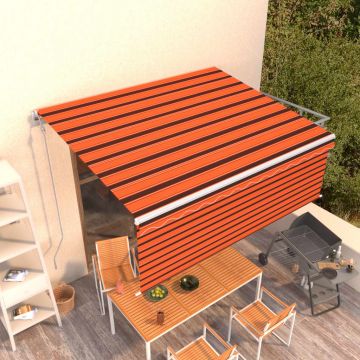 vidaXL Copertină retractabilă automat cu stor, portocaliu&maro 4,5x3 m