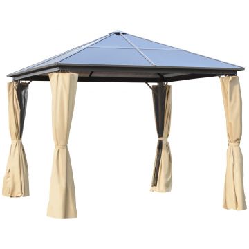 Outsunny Foisor cu acoperis din policarbonat 3 x 3 m, cu cadru din aluminiu , Culoarea cafelei | Aosom Ro
