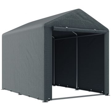 Outsunny Garaj pentru Motociclete, Bicilete sau Unelte de Exterior cu Intrare cu Fermoar, 160x218x172 cm, Gri Închis | Aosom Romania