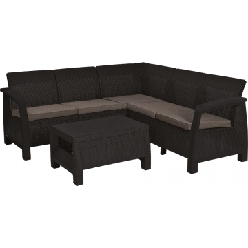 Set mobilier de gradina, 2 piese, coltar, Keter Bahamas Relax, plastic, canapea 182 x 182 x 79 cm, masa 77 x 57 x 42 cm, maro