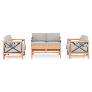Set mobilier de gradina/terasa 4 piese Pure, lemn de eucalipt/aluminiu, natur/gri