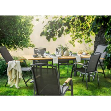 Scaun stivuibil in lemn, metal, textil antracit, negru Scaun stivuibil in lemn, metal, textil antracit, negru