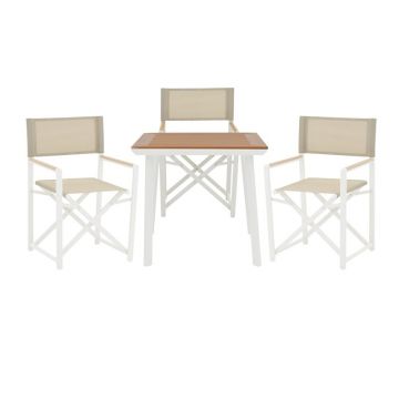 Set de 3 buc masa si scaune de gradina Mabu-Synergy aluminiu alb si placaj culoare natur 80x80x74 cm