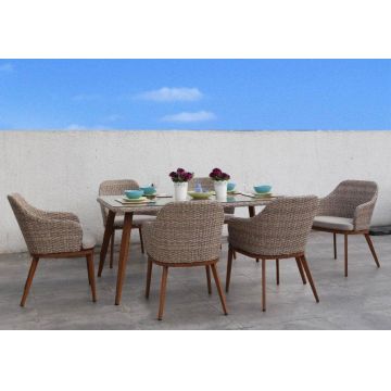 Set masa cu 6 scaune din metal cu ratan sintetic pentru gradina