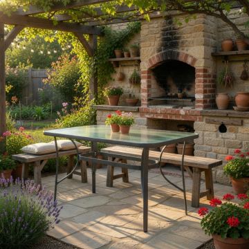 Masă grădină, Pako World, model Ensure, Metal si Sticla Securizata, Antracit, 120 x 70 x 70 cm