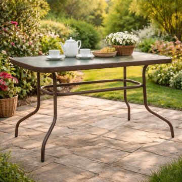 Masă grădină, Pako World, model Valor, metal și sticlă temperată, Maro, 110 x 60 x 70 cm