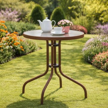 Masa gradina, Pako World, model Watson, structura metal, blat sticla securizata, Maro, Φ60x70cm