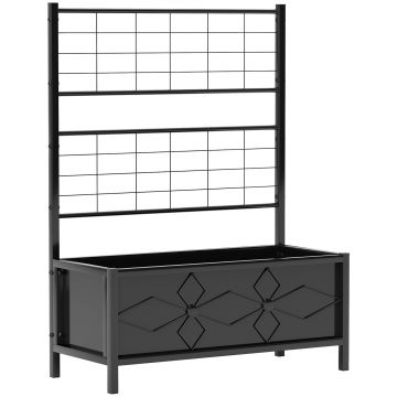 Outsunny Jardinieră cu Grilaj pentru Plante Cățărătoare din Oțel cu 2 Orificii de Drenaj, 90x40x120 cm, Negru | Aosom Romania