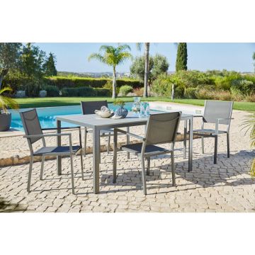 Scaun stivuibil in metal, textil gri