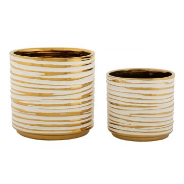 Set 2 ghivece Blom, Mauro Ferretti, 23x22 cm/18x17.5 cm, ceramica, alb/auriu