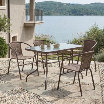 Set de gradina masa si scaune 5 bucati Valor-Obbi plastic PE maro-metal 110x60x70cm