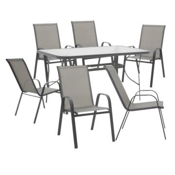 Set masa de gradina si scaune, Model Calan-Ensure, culoare antracit, metal si textil, 140x80x70 cm