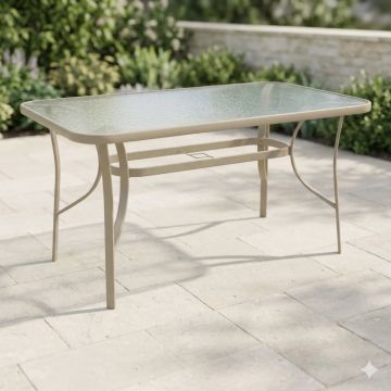 Masă grădină, Pako World, model Ensure, Metal si Sticla Securizata, Champagne, 140 x 80 x 70 cm