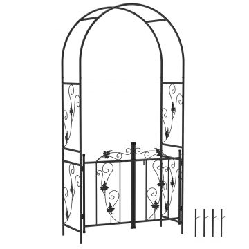 Outsunny Arc de Grădină cu Poartă și Grilaj pentru Plante Cățărătoare, 2,2x1 m, Negru | Aosom Romania
