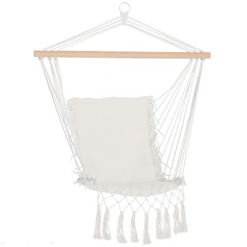 Outsunny Balansoar Suspendat din Țesătură cu Ciucuri și Bară din Lemn de Plop, 90x50 cm, Crem | Aosom Romania