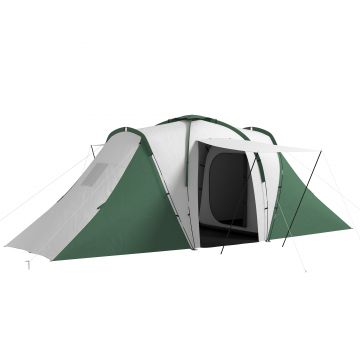 Outsunny Cort de Camping pentru 4-6 Persoane cu 2 Camere, 2 Uși și Geantă de Transport, 555x225x190 cm, Verde | Aosom Romania