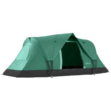 Outsunny Cort de Camping pentru 4 Persoane Impermeabil cu Protecție UV, Ferestre și Stâlpi, 4.55x2.3x1.8 m, Verde | Aosom Romania