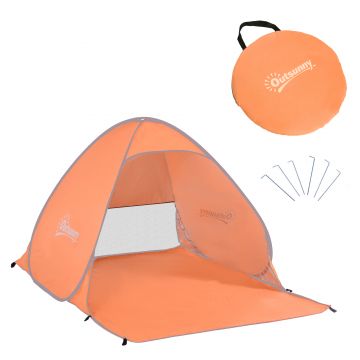 Outsunny Cort de Plajă Pop Up cu Protecție UV 30+, Fereastră și Geantă de Transport, 200x150x119 cm, Portocaliu | Aosom Romania