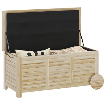Outsunny Cutie de Depozitare pentru Grădină cu Roți si Prelată Interioară Rezistentă, 110x50x50 cm, Lemn Natural | Aosom Romania