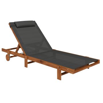 Outsunny Șezlong cu Roți, Spătar Reglabil în 4 Poziții și Tetieră, 84x200x101 cm, Negru | Aosom Romania
