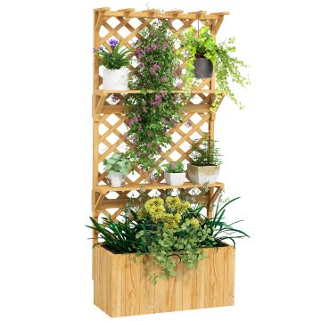 Outsunny Jardinieră din Lemn cu Suport pentru Plante și Orificii de Drenaj, 76x33x177 cm, Natural | Aosom Romania
