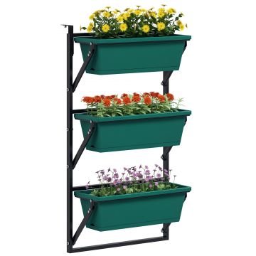 Outsunny Jardinieră Verticală pentru Exterior cu 3 Niveluri și Ghivece cu Orificii de Drenaj, 56x42x100 cm, Verde | Aosom Romania
