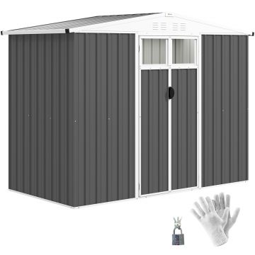 Outsunny Șopron de Grădină cu 4 Guri de Ventilație, 2 Ferestre și Acoperiș Înclinat, 246x117x161/180 cm, Gri Închis | Aosom Romania
